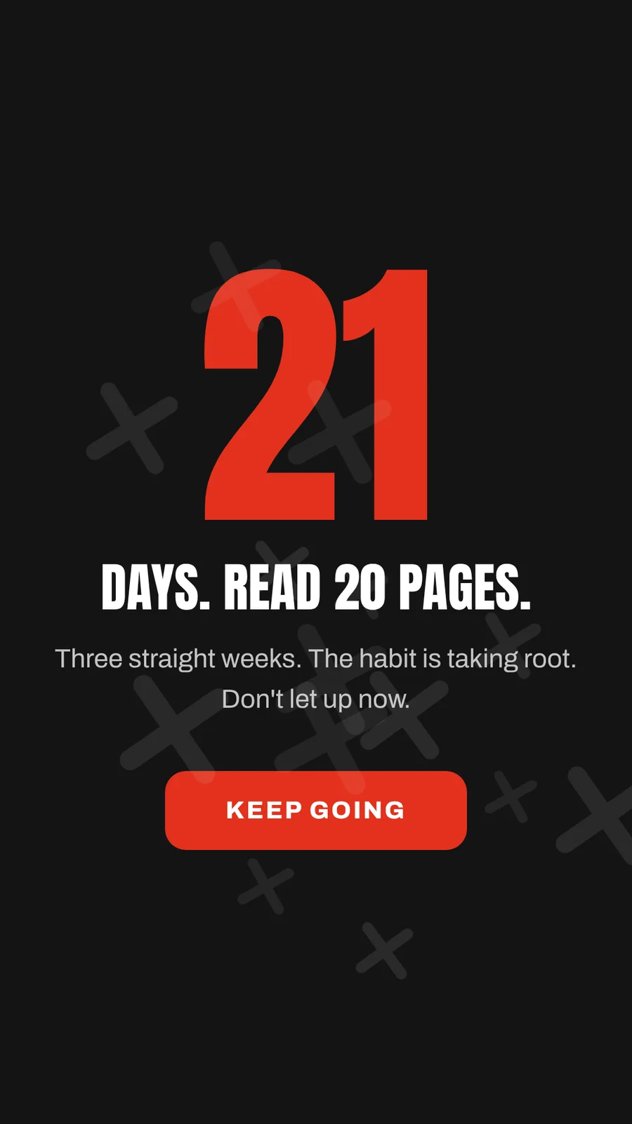 The Scoreboard app celebrating a finished 21-day chain